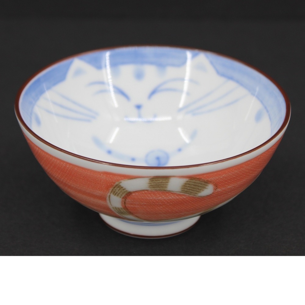 Japanese Ceramic Cat Rice Bowl Smiling Maneko Neko Sausaku 4.5"